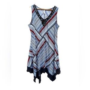 Per Seption Asymmetrical Hem Dress Beaded Neckline Sz 2X